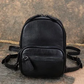 Womens Mini Black Leather Backpack Womens Rucksack