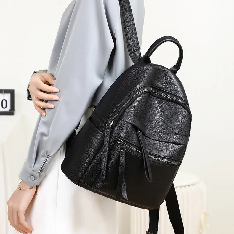 Womens Small Black Leather Backpack Purse Black Rucksack For Women