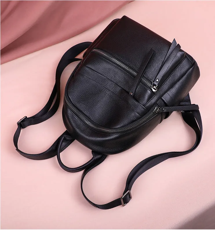 Womens Small Black Leather Backpack Purse Black Rucksack For Women