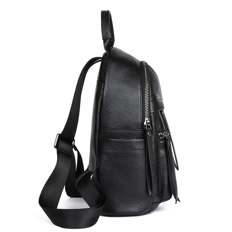 Womens Small Black Leather Backpack Purse Black Rucksack For Women