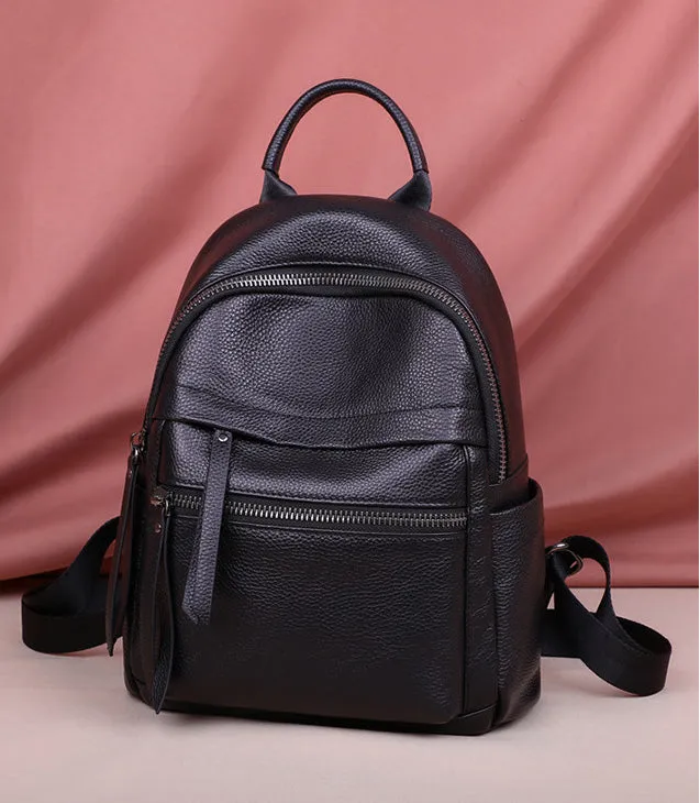 Womens Small Black Leather Backpack Purse Black Rucksack For Women