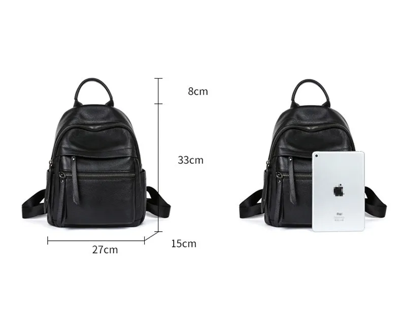 Womens Small Black Leather Backpack Purse Black Rucksack For Women